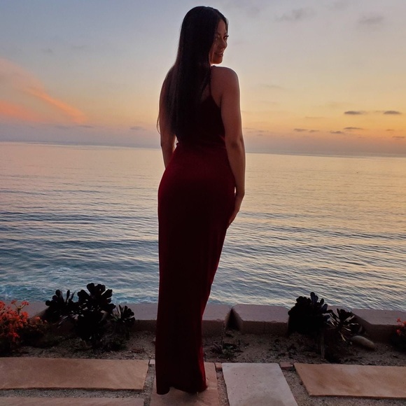 Long Velvet Maroon dress - Picture 2 of 6